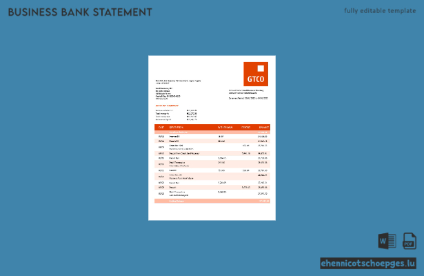 GT Bank Kontoauszug (Word- und PDF-Beispiel)